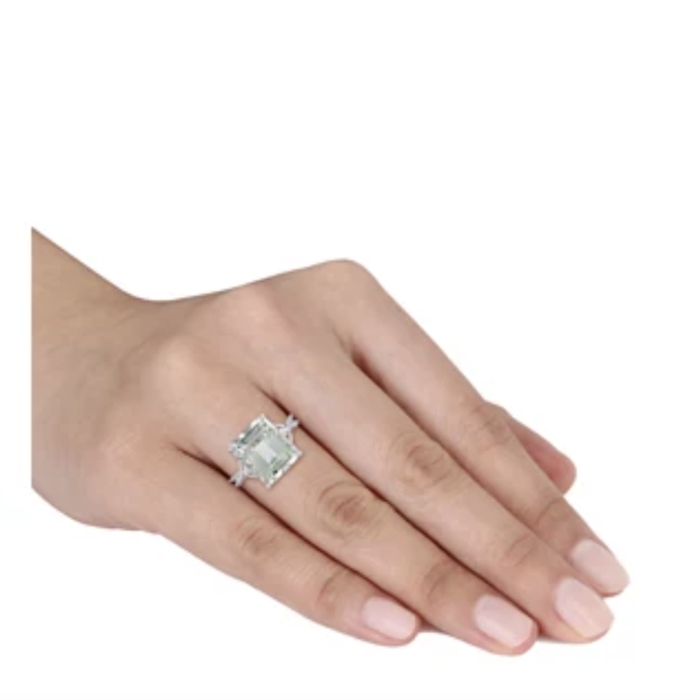 Green Amethyst &White Topaz Ring 💍-sz7